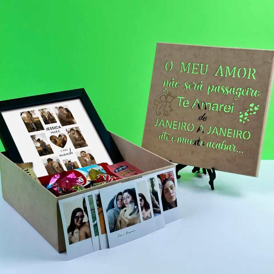 Cesta romântica + Quadro Casal + 6 Fotos Vintage