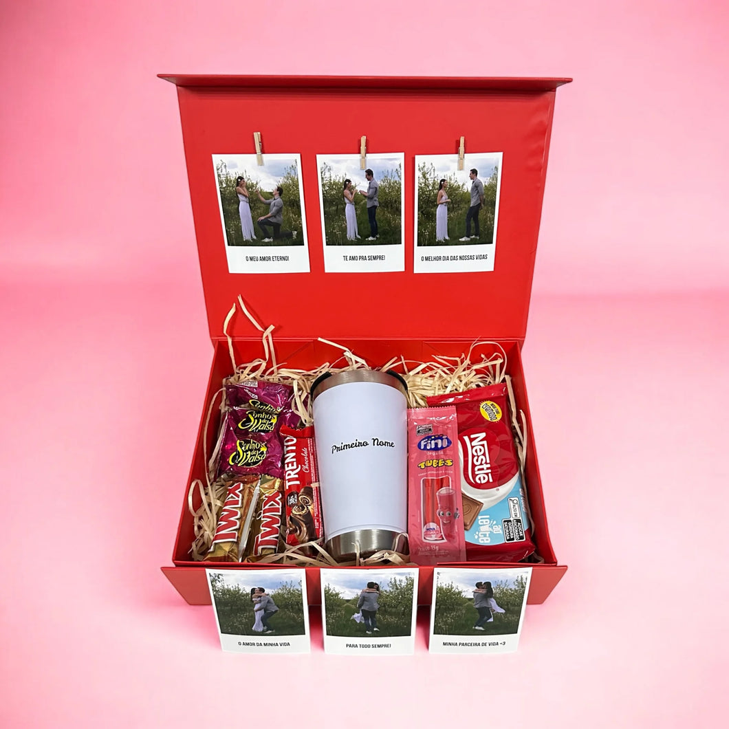 Cesta de Presente 1 - Com Copos, Fotos e Chocolates